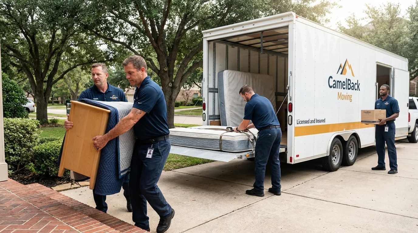 Crew loading residential truck for cross-state move from Mexico Beach, FL
